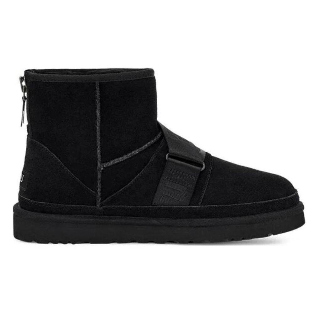 UGG Classic Mini Quickclick Black Buckle Strap Ankle Boots