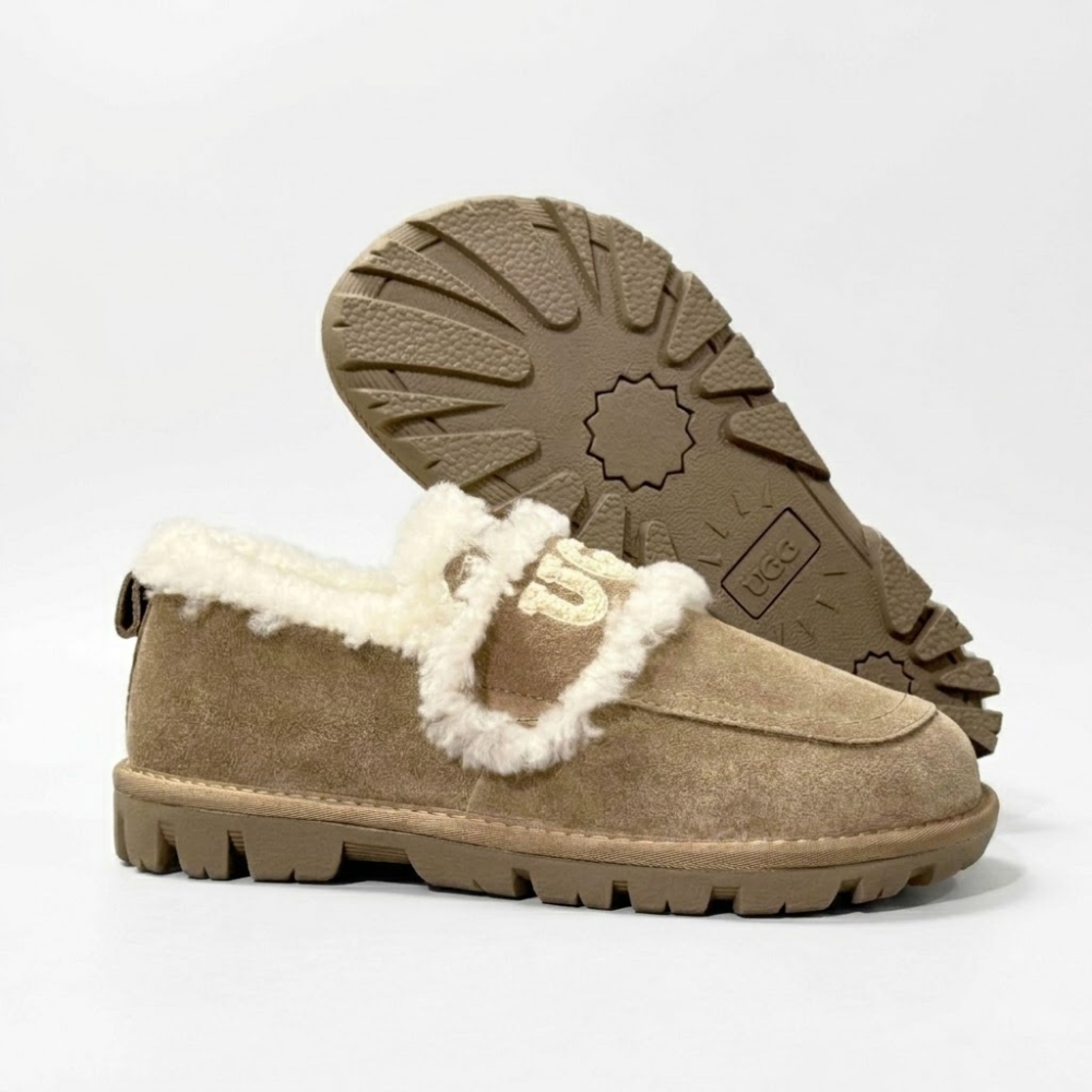 UGG Ozlana Logo Shearling Suede Loafers with Sheepskin Lining