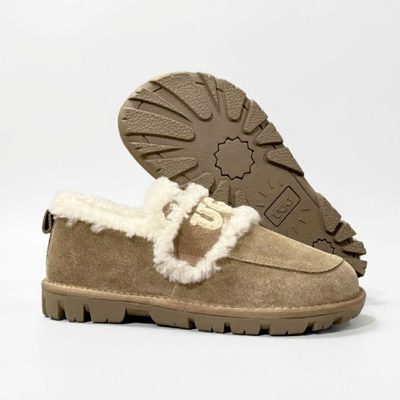 UGG Ozlana Logo Shearling Suede Loafers with Sheepskin Lining