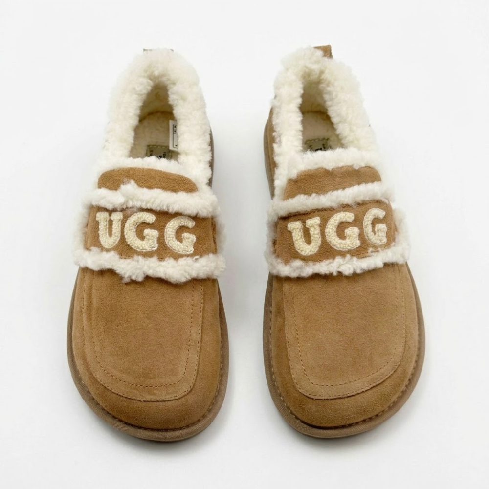 UGG Premium Chloe Fluffy Leather Slip-On Slippers