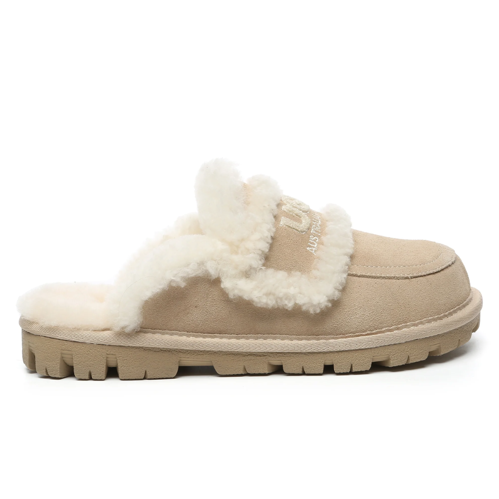 UGG Riley Suede Shearling Wool Slip-On Slippers