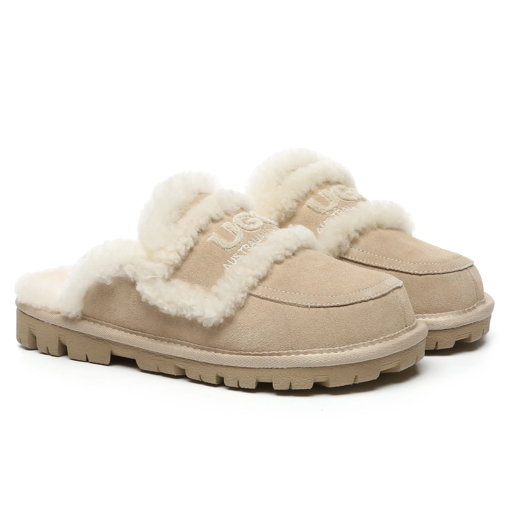 UGG Riley Suede Shearling Wool Slip-On Slippers