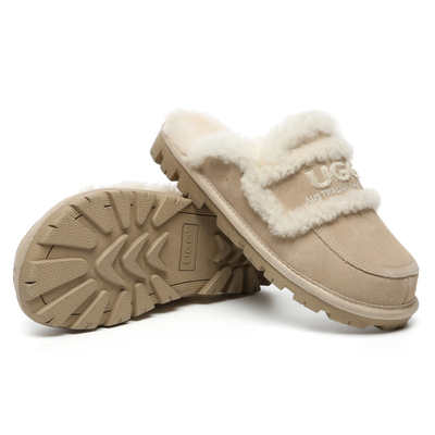 UGG Riley Suede Shearling Wool Slip-On Slippers