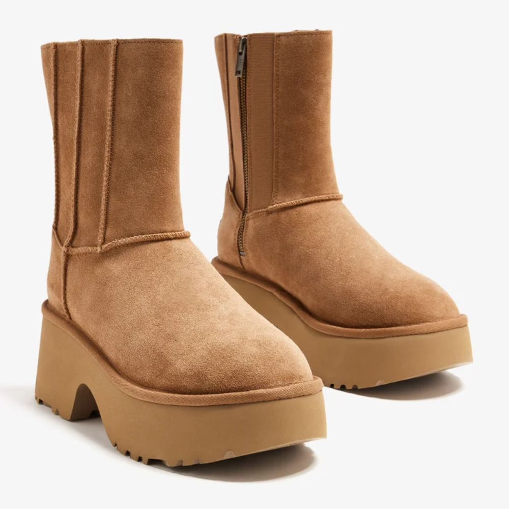 UGG Women's Classic Twin Seam New Heights Chestnut Suede Platform Boots