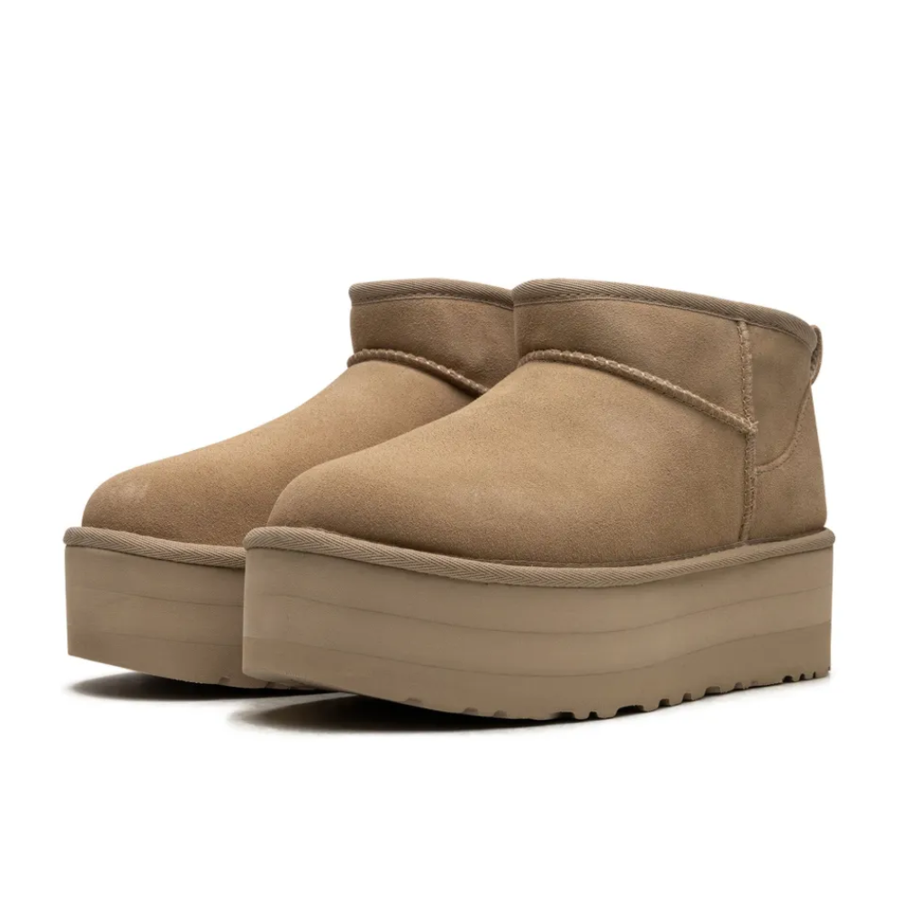 UGG Women's Classic Ultra Mini Platform Beige Ankle Boots