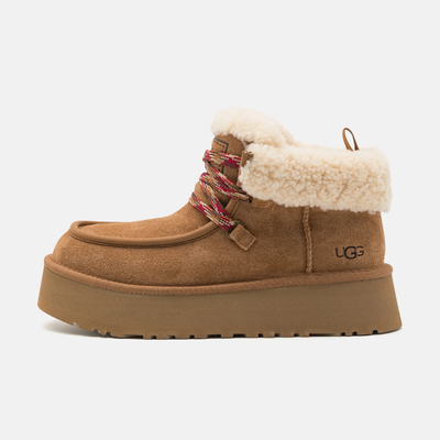 UGG Women's Funkarra Cabin Cuff Chestnut Suede Platform Ankle Boots