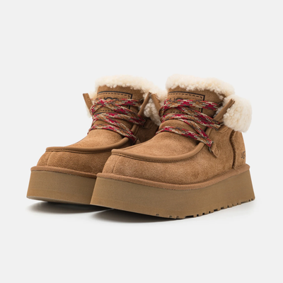 UGG Women's Funkarra Cabin Cuff Chestnut Suede Platform Ankle Boots