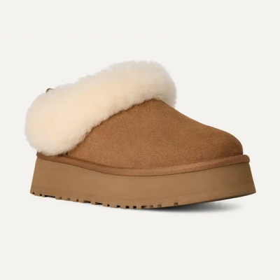 UGG Women's Tazzelle Chestnut Suede Platform Slippers