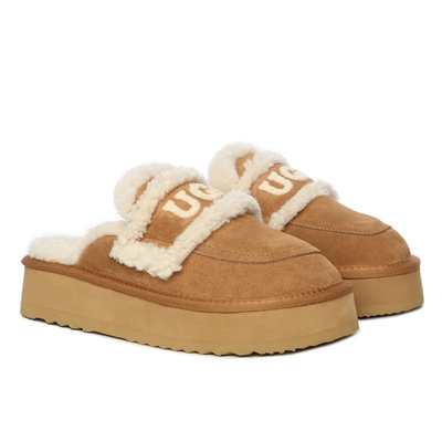 UGG Women's Trisha Fluffy Platform Scuff Slippers