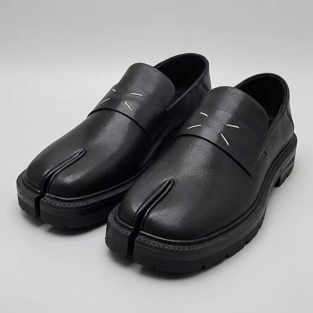 Unisex Split Toe Leather Loafers – Thick Sole Casual Shoes for Men & Women