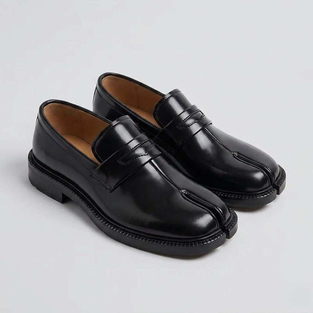 Unisex Split Toe Leather Loafers – Thick Sole Casual Shoes for Men & Women