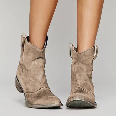 Women’s Cowboy Ankle Boots - Pull-On Design and Side Tabs