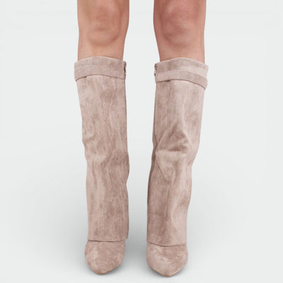 Women's Fold Over Knee High Wedge Boots – Pointed Toe Western Style Boots