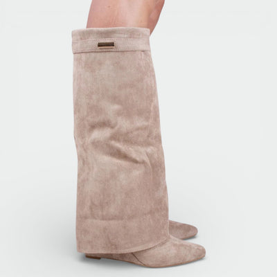 Women's Fold Over Knee High Wedge Boots – Pointed Toe Western Style Boots