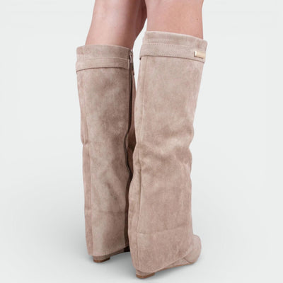Women's Fold Over Knee High Wedge Boots – Pointed Toe Western Style Boots