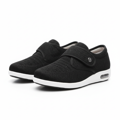Women’s Wide Fit Shoes – Hook Strap Casual Walking Shoes with Perforated Upper