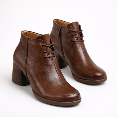 Women’s Chunky Heel Ankle Boots – Lace-Up Side Zip Boots