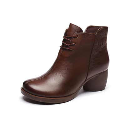 Women’s Chunky Heel Ankle Boots – Lace-Up Side Zip Boots