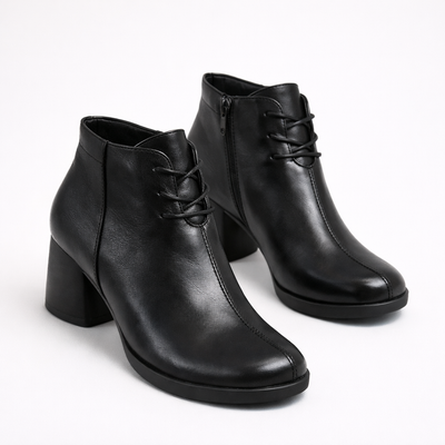 Women’s Chunky Heel Ankle Boots – Lace-Up Side Zip Boots