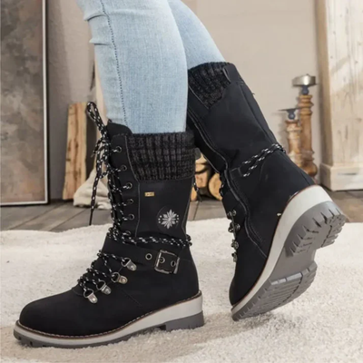 Women’s Lace-Up Winter Boots – Mid Calf Boots with Textured Sole