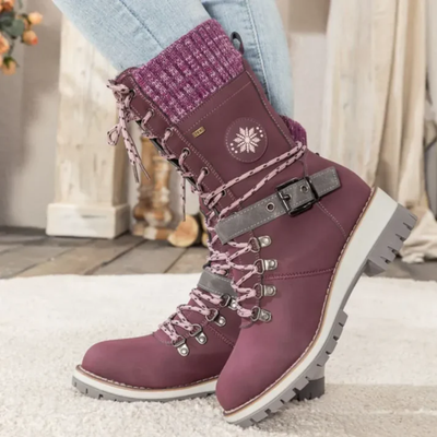 Women’s Lace-Up Winter Boots – Mid Calf Boots with Textured Sole