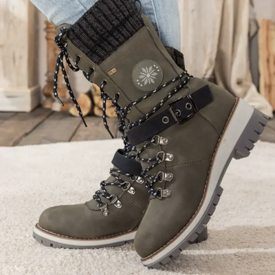 Women’s Lace-Up Winter Boots – Mid Calf Boots with Textured Sole