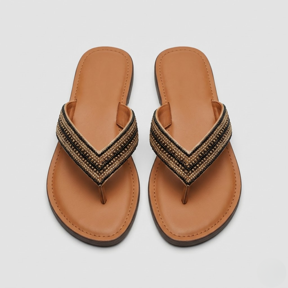 Women's Beaded Strap Sandals - Slip-On Flat Summer Flip Flops