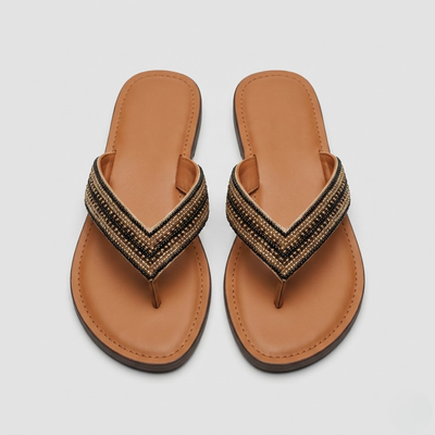 Women's Beaded Strap Sandals - Slip-On Flat Summer Flip Flops