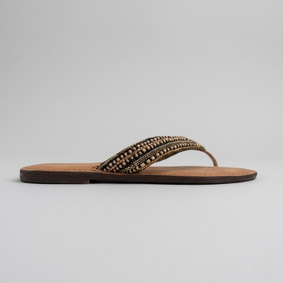 Women's Beaded Strap Sandals - Slip-On Flat Summer Flip Flops
