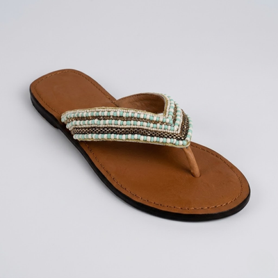 Women's Beaded Strap Sandals - Slip-On Flat Summer Flip Flops