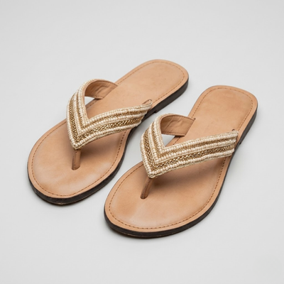 Women's Beaded Strap Sandals - Slip-On Flat Summer Flip Flops