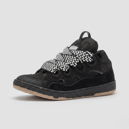 Unisex Leather Patchwork Lace-Up Sneakers with Rubber Sole