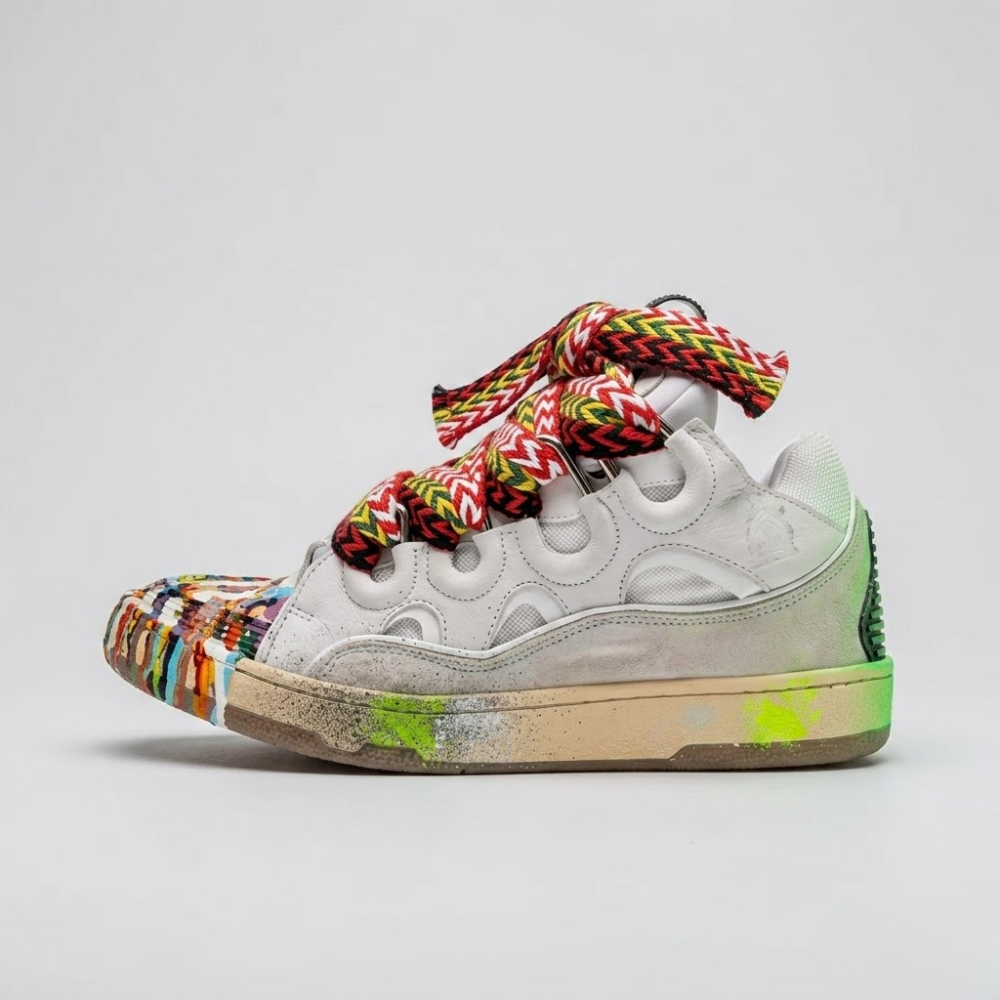 Unisex Leather Patchwork Lace-Up Sneakers with Rubber Sole