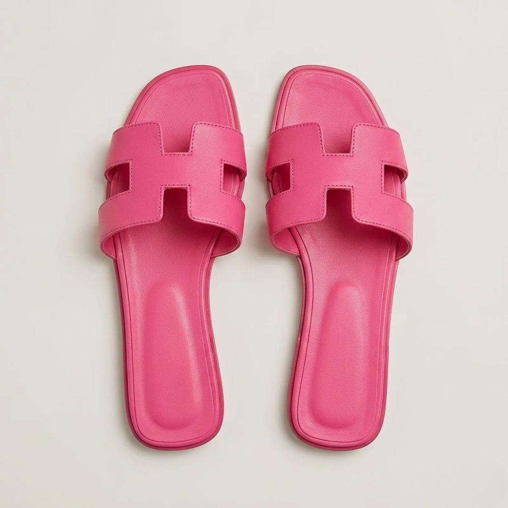 Women's Vegan Leather H-Strap Sandals - Elegant Slip-On Flat Sandals