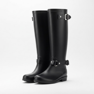 Women's Tall Rain Boots – Zip Knee High Rubber Sole Boots