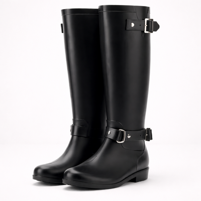 Women's Tall Rain Boots – Zip Knee High Rubber Sole Boots