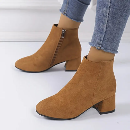 Women’s Solid Color Block Heeled Boots
