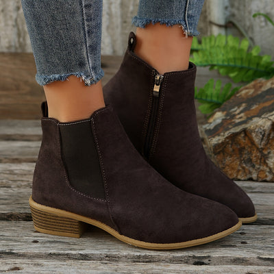 Women’s Suede Chelsea Ankle Boots - Side Zip and Low Stacked Heel
