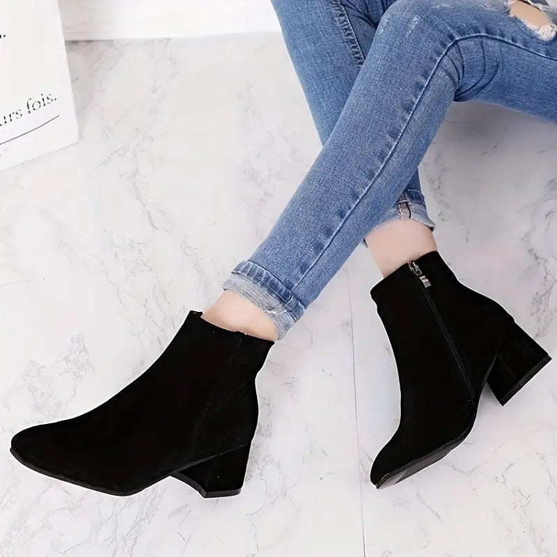 Women’s Solid Color Block Heeled Boots