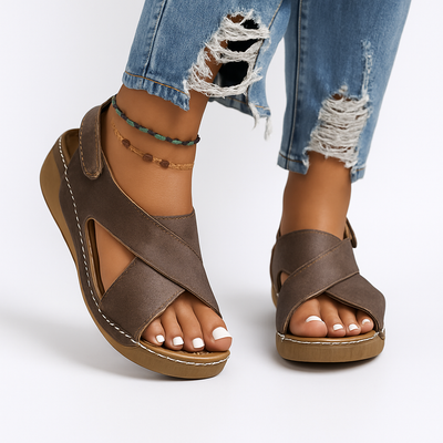 Women’s Strappy Wedge Sandals - Open Toe and Adjustable Hook-and-Loop Strap
