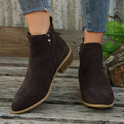 Women’s Suede Chelsea Ankle Boots - Side Zip and Low Stacked Heel
