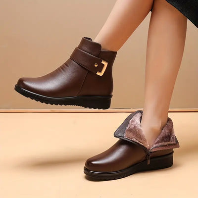 Women’s Wedge Ankle Boots - Side Zip and Buckle Strap Detail