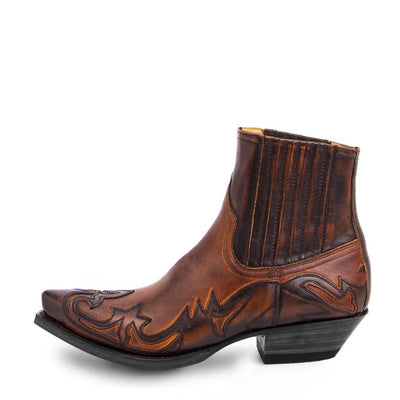 Men’s Western Ankle Cowboy Boots – Embroidered Slip-On Boots