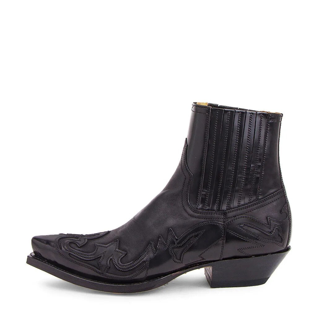 Men's Western Ankle Cowboy Boots | Black Upper with Embroidered Details